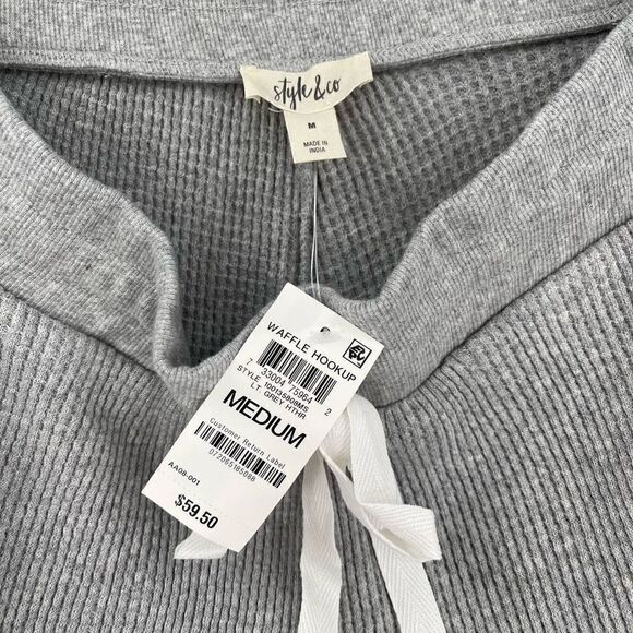 Style & Co Ribbed Knit Jogger Pants Drawstring Women Medium Light Grey Heather - Picture 3 of 5